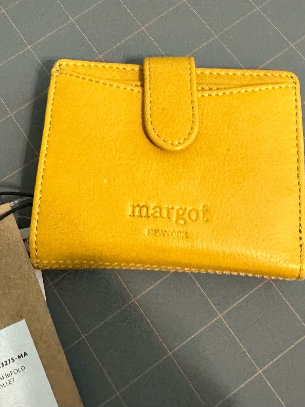 Margot NY Mustard Yellow Leather Snap Card Wallet NWT